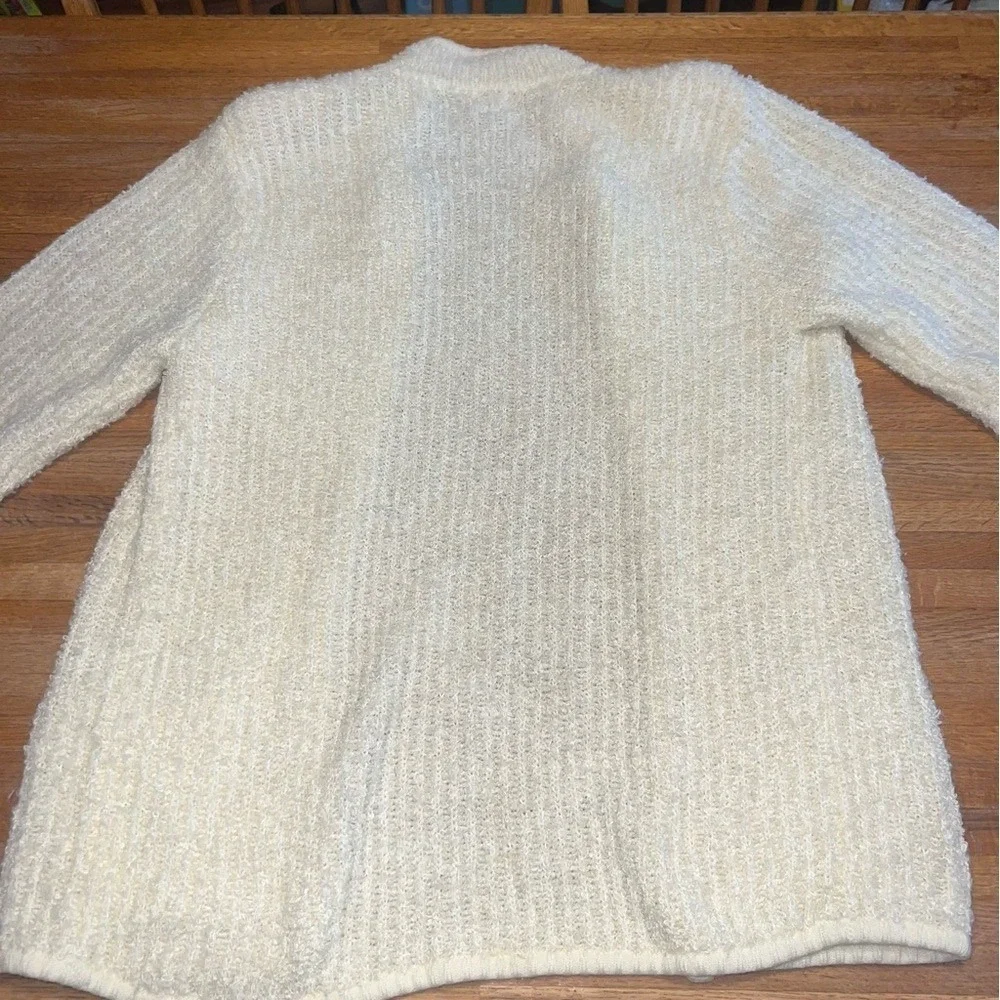 Ratio Women Medium Cream 100% Arcylic‎ Knitted Shoulder Pads Open-Front Cardigan
